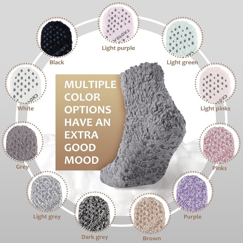 Revosoxs Fuzzy Grip Socks for Women Men,Thick Warm Slipper Cozy Fluffy Non Slip Ankle Hospital socks With Grips. - Image 3